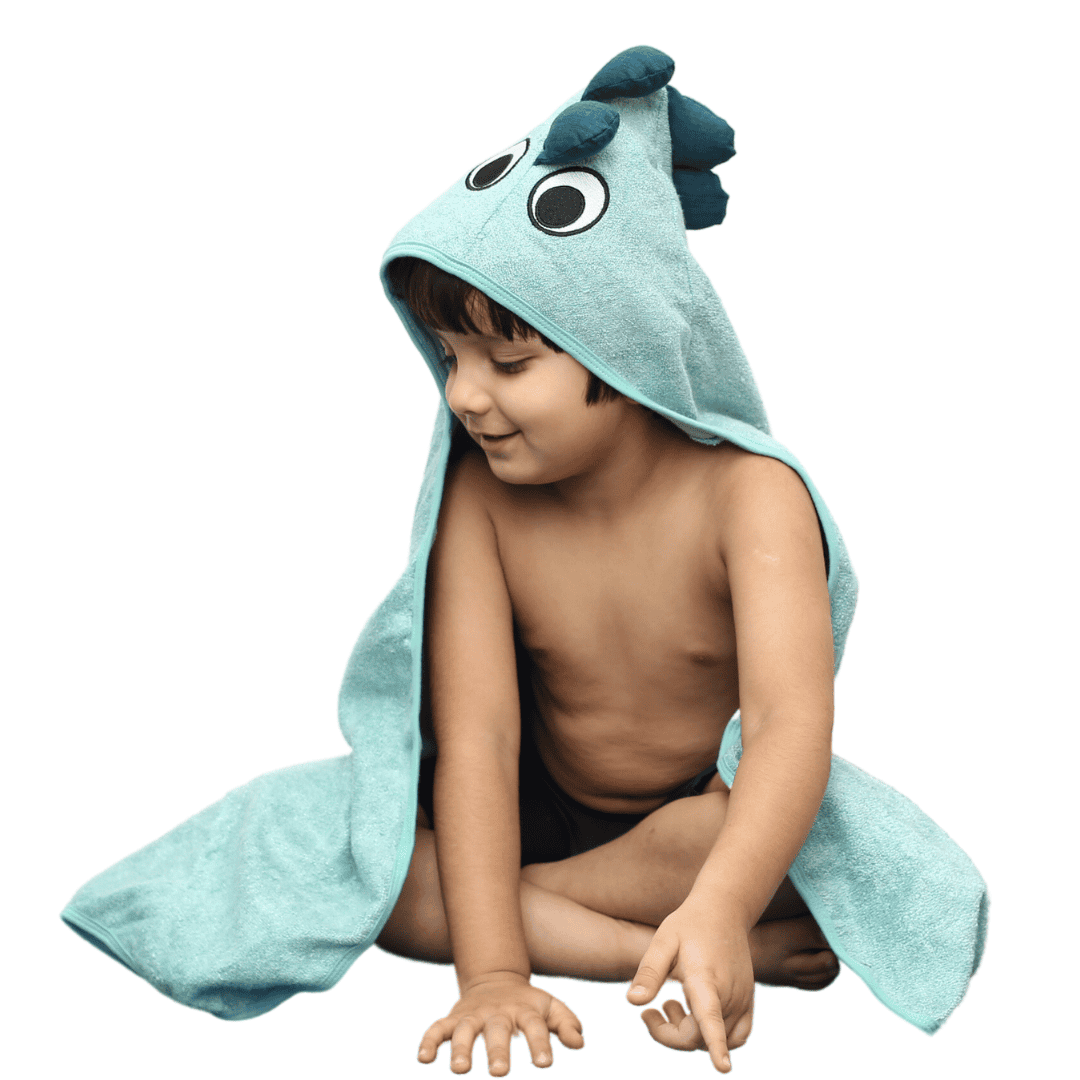 Super-soft Bamboo Cotton Hooded Towel - Dino Delight