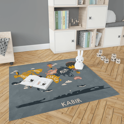 World Map Personalised - 100% New Zealand Wool Kids Rug (6X6 Ft) - Chickabookids