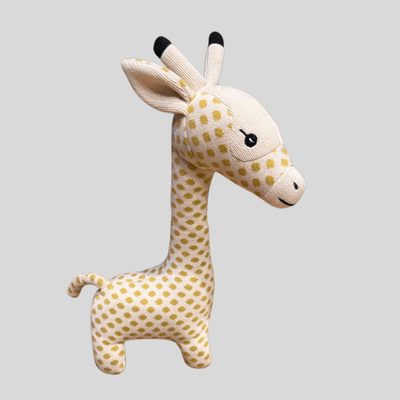 Giraffe (yellow) - 100% Cotton knitted stuffed soft toy - Chickabookids