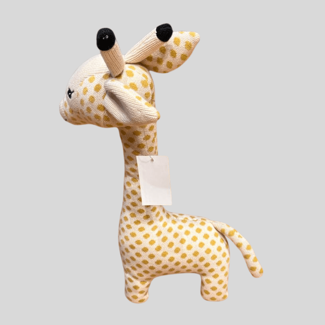 Giraffe (yellow) - 100% Cotton knitted stuffed soft toy - Chickabookids