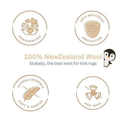 World Map Personalised - 100% New Zealand Wool Kids Rug (6X6 Ft) - Chickabookids