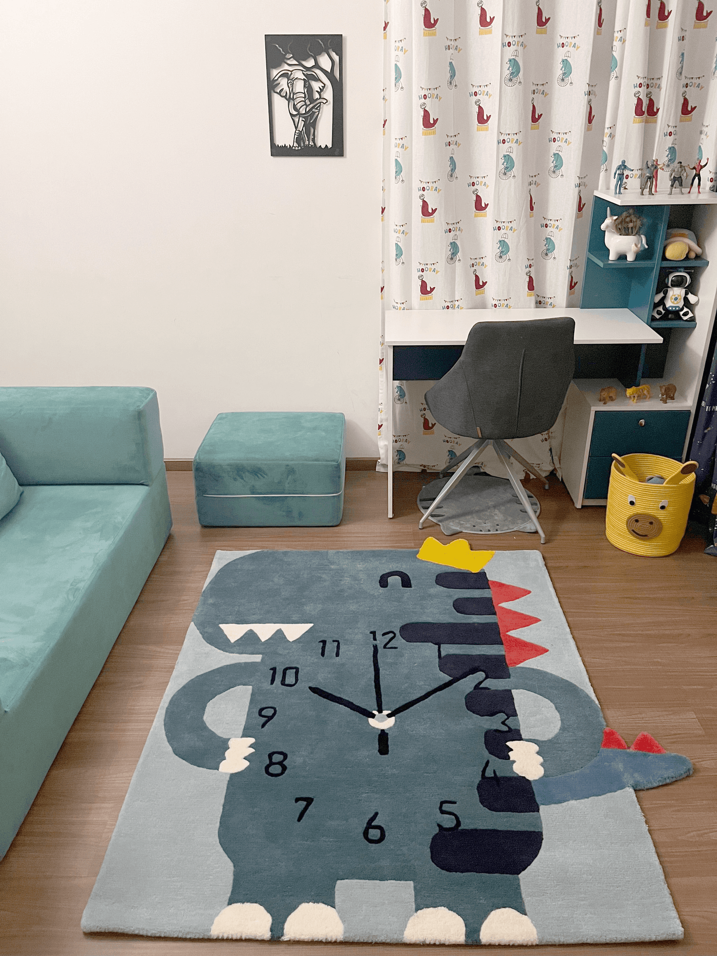 Dino Clock Rug - 100% New Zealand Wool - Chickabookids